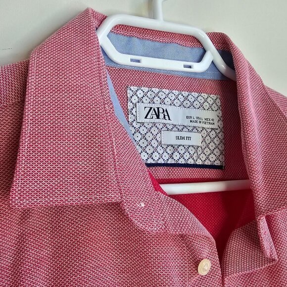 Zara Men's Red/Pink Dress Shirt, Slim Fit, Long Sleeve, Size L - Picture 11 of 13